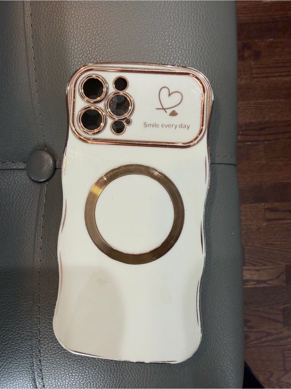 White Phone Case with Rose Gold Accents - "Smile every day"